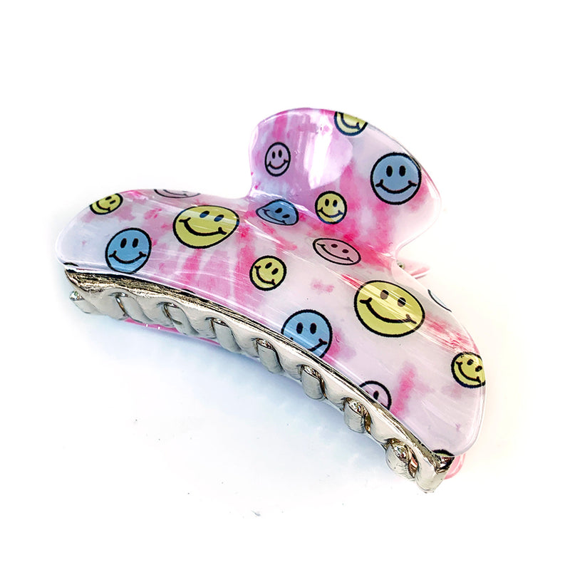 Smiley Pink Marble Claw Clip