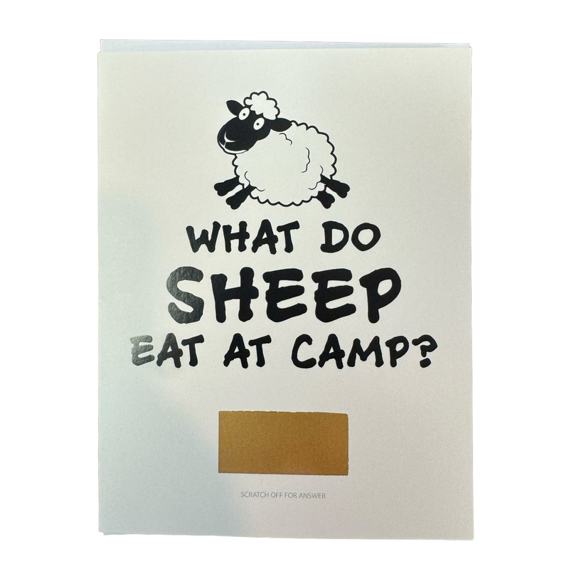 What Do Sheep Do At Camp? Scratch-Off Joke Card