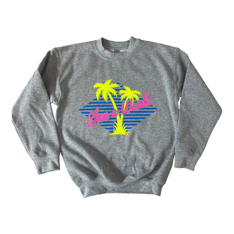 Striped Neon Palm Trees Crewneck Hoodie