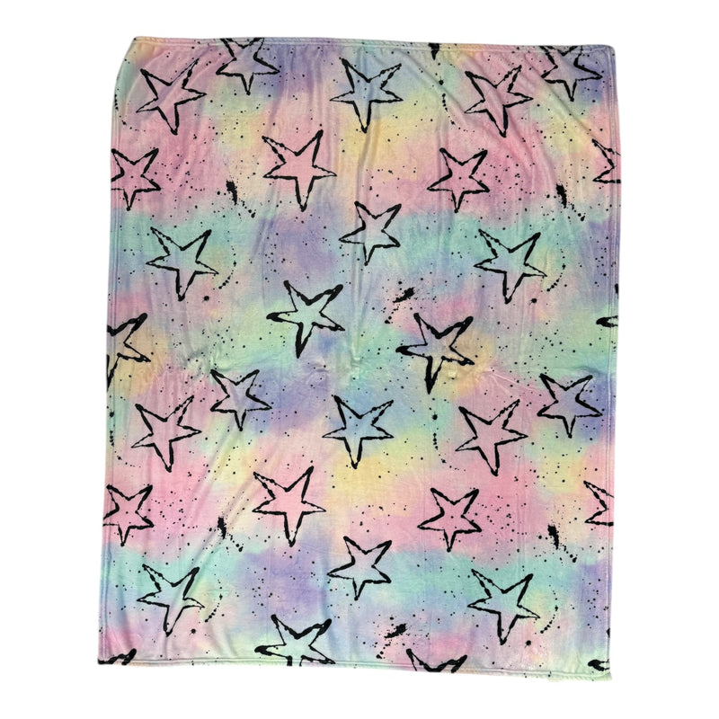 Pastel Splatter Stars Fuzzy Blanket