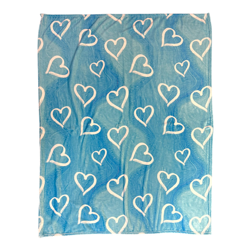 Blue Painted Hearts Fuzzy Blanket