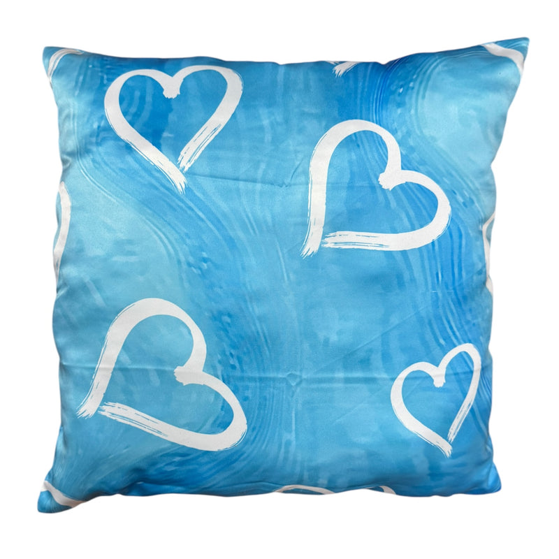 Blue Painted Hearts Autograph Pillow