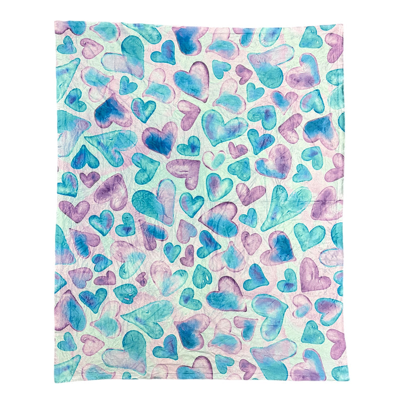 Watercolor Hearts Fuzzy Blanket