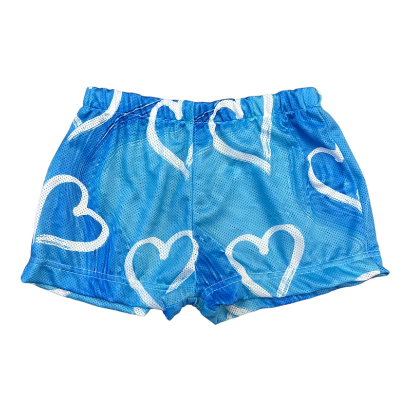 Blue Painted Hearts Mesh Shorts