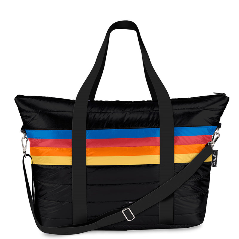 Black Retro Stripe Puffer Weekender Tote