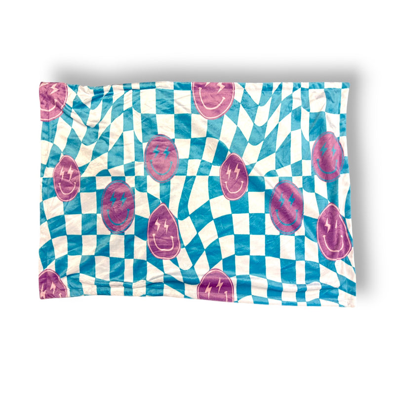 Checkered Smiley Fuzzy Pillowcase