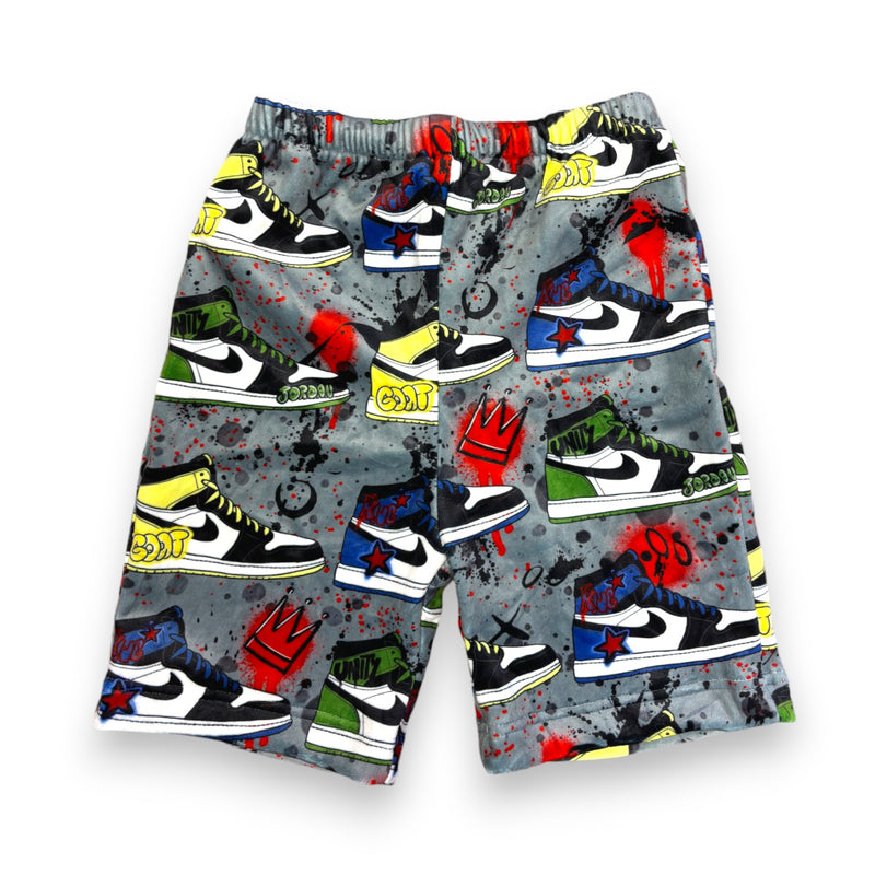 Graffiti Sneakers Long Fuzzy Shorts