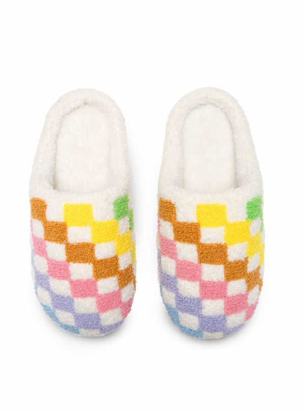 Rainbow Checkers Kids Slippers